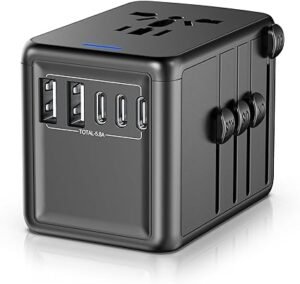 Universal Travel Adapter Offers 5.8A 3X 3.0A USB-C Ports, 2X 2.4A USB-A Ports and Multi AC Outlet