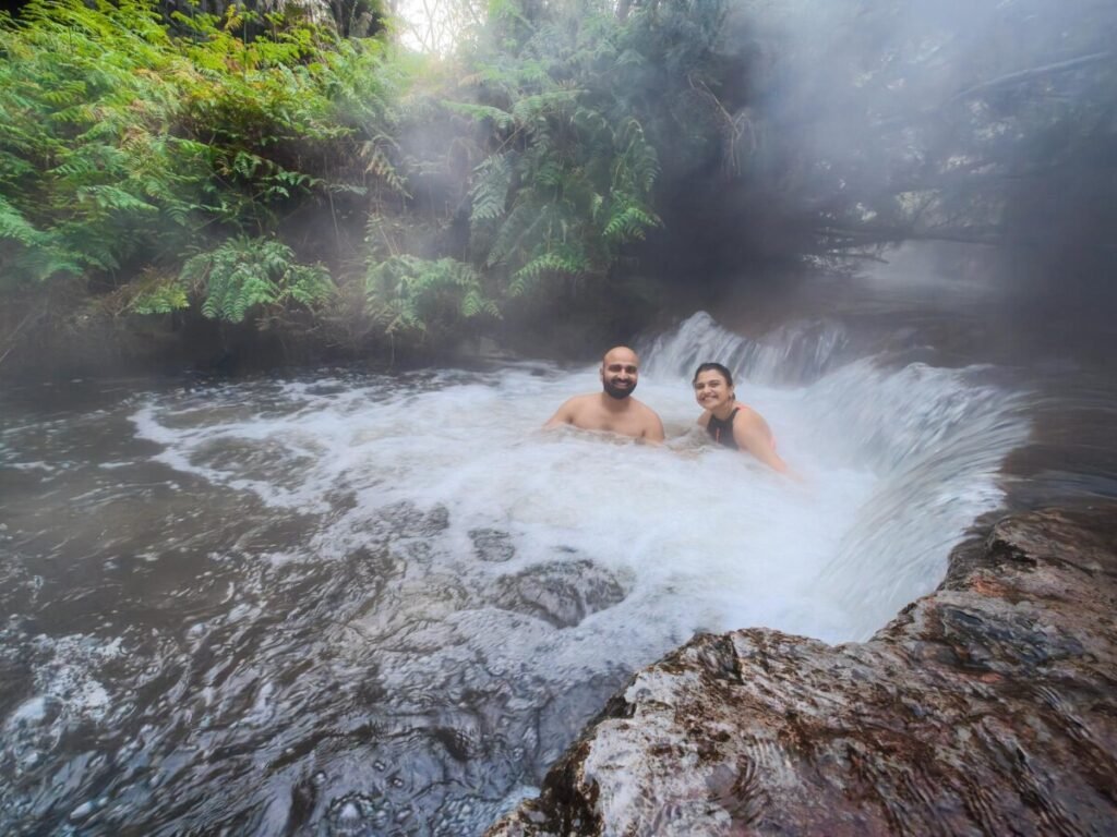 Natural hot spring stream at Kerosene Creek near Rotorua, one of the best free things to do in Rotorua