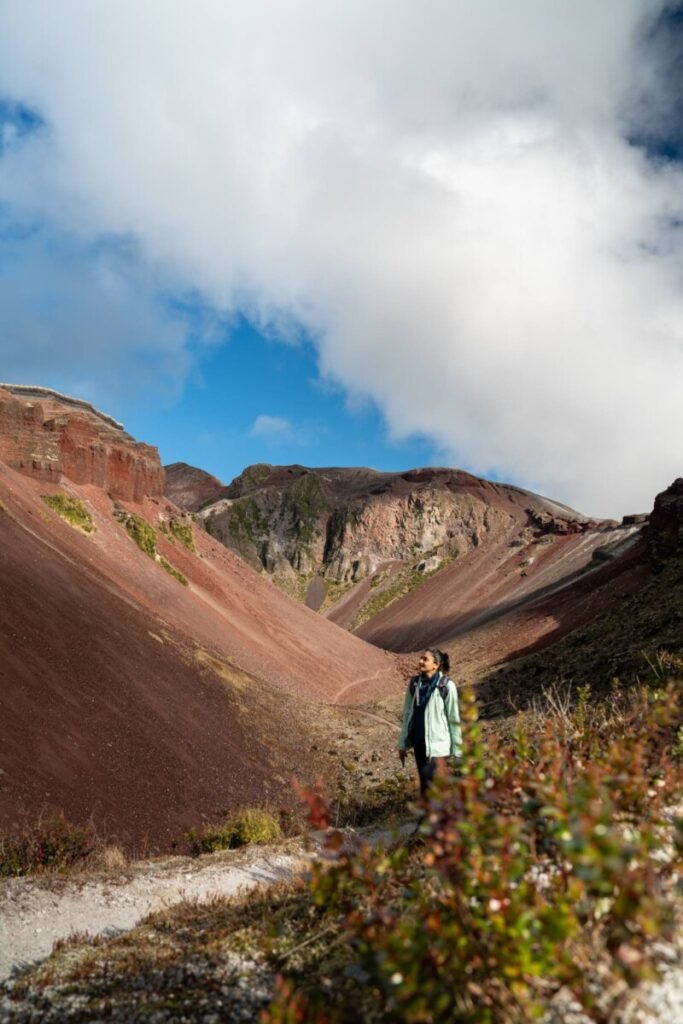 Panoramic view from inside the volcanic crater at Mount Tarawera on a guided hike near Rotorua